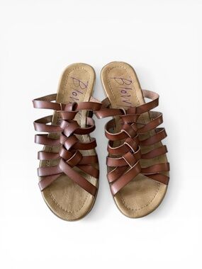 Blowfish Woven Strappy Slip On Platform Sandal Brown Sz 9